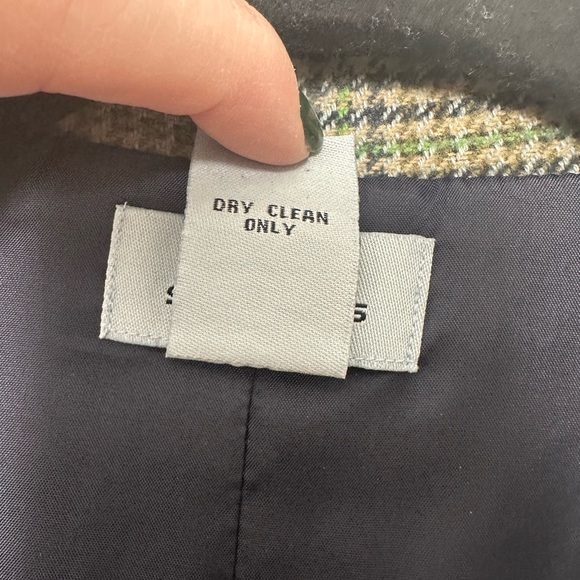 Olive Green Cropped Blazer Jacket with Plaid Pattern - Picture 9 of 9